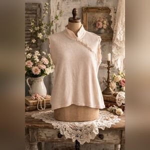 April Cornell Vintage Sleeveless Sweater Top – Cream – Size XL – Ramie Rayon
